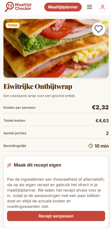 Inzicht in receptkosten en voedingswaarde per persoon